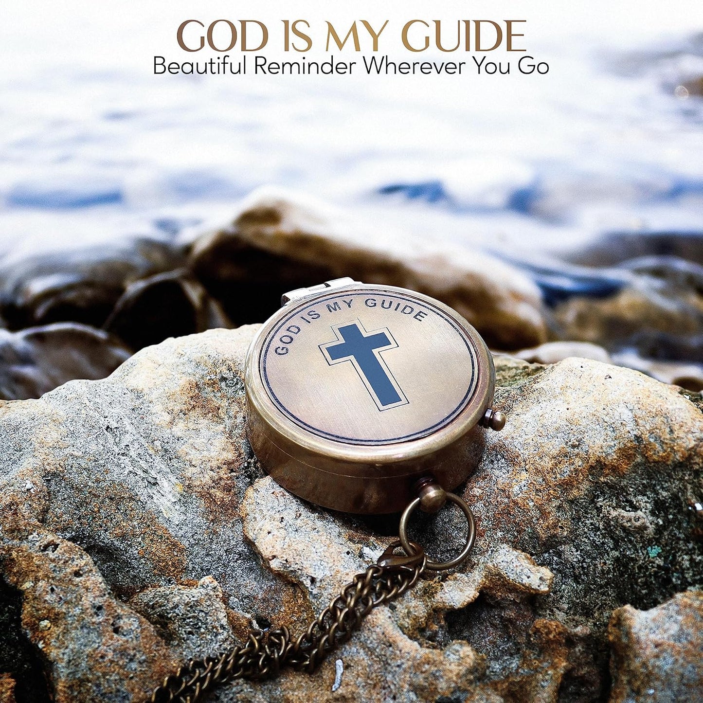 God is My Guide Brass Compass Gift with Display Box - Engraved Scripture Prayer Compass Religious Gift for Men & Women - Baptism, Confirmation, Communion Compass for Boys Graduation Gift