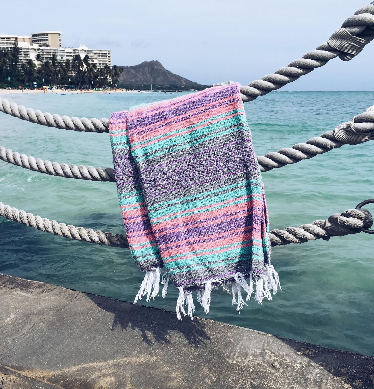 Authentic Del Mex Large Mexican Blanket - Woven Falsa Throw (70"x50") for Beach, Yoga & Outdoor Decor - Pink/Tan