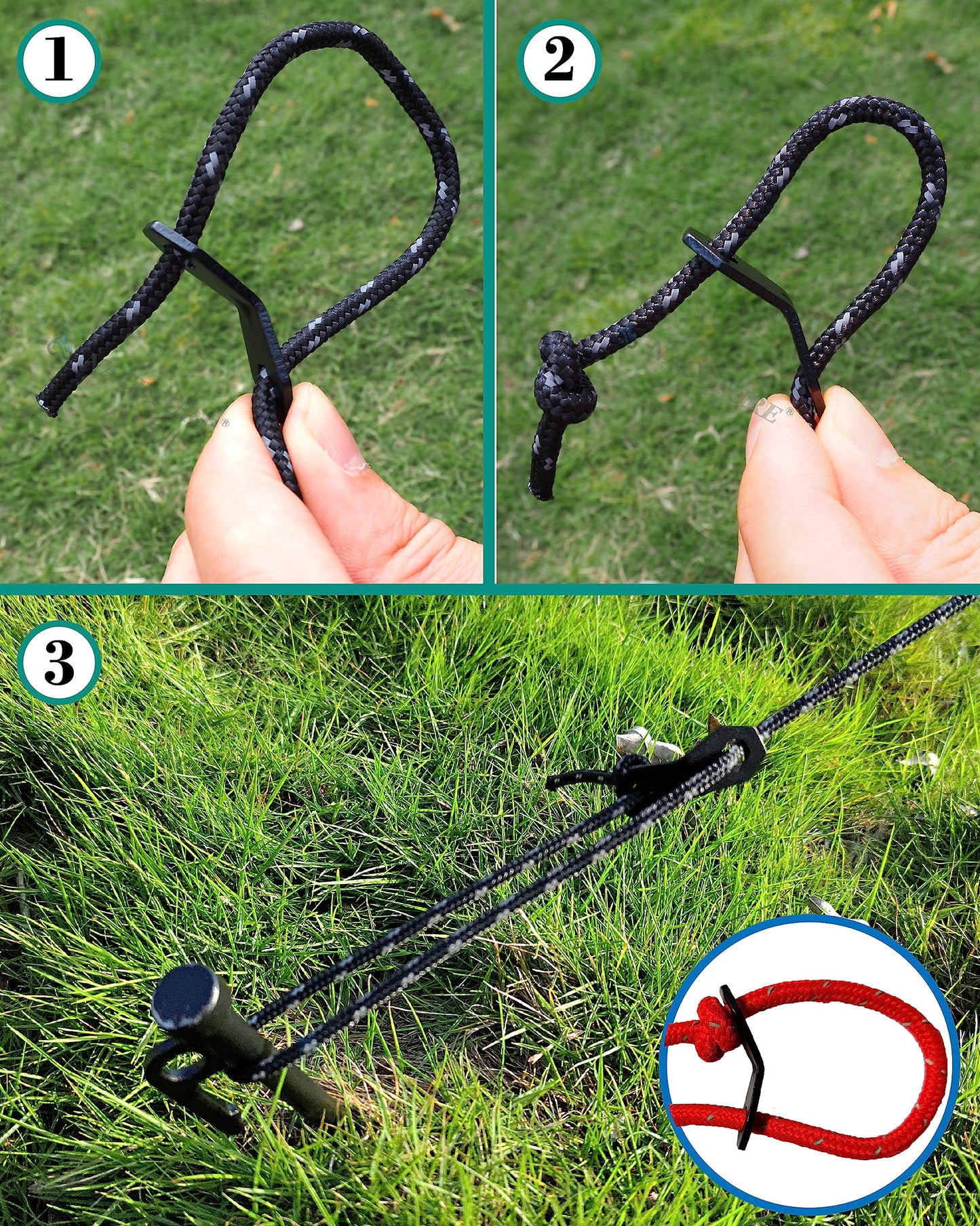 NACETURE Aluminum Alloy Rope Tensioner Camping Tent Guyline Cord Adjuster Camping of Gear for Camping, Hiking, Backpacking Ultralight Tent Stakes Guy Lines Tensioner Tent Cord (Black 20 Pack)