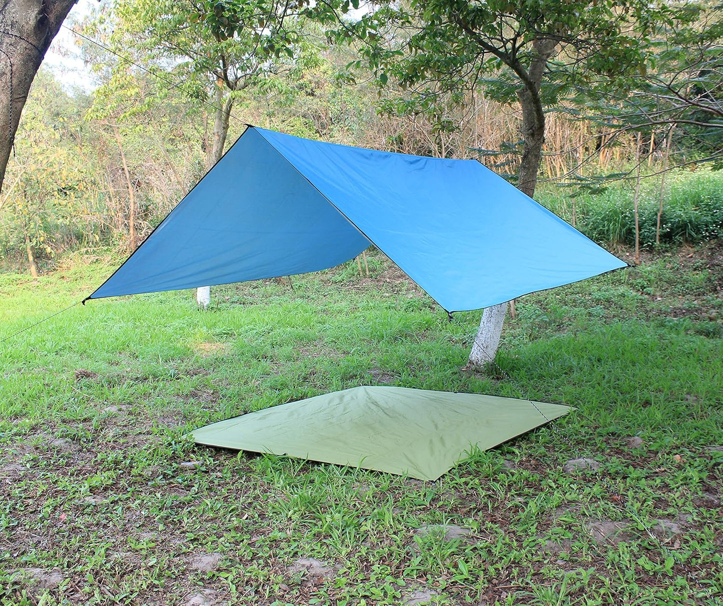 WoneNice 10x10 FT Waterproof Camping Tarp, Lightweight UV Protection Camping Cover for Tents, Beach, Picnics, Car and Adventure, Army Green