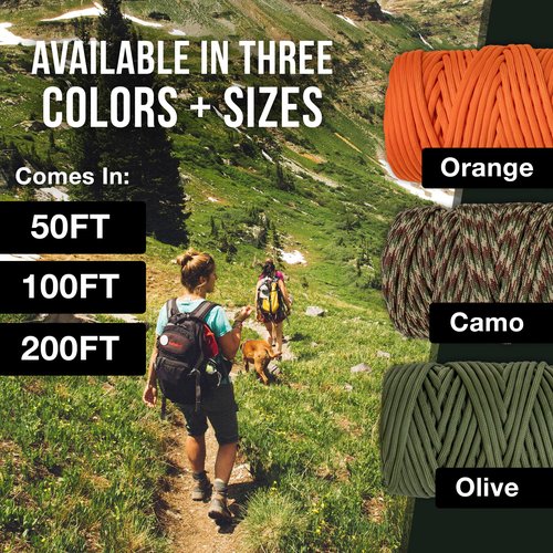 Mossy Oak Paracord 750 – Heavy Duty Nylon Paracord – Survival Rope, Ideal for Camping, Hunting, Fishing, Crafting & DIY Use – Thin Parachute Cord - 4mm Diameter - 200 feet Length - Orange
