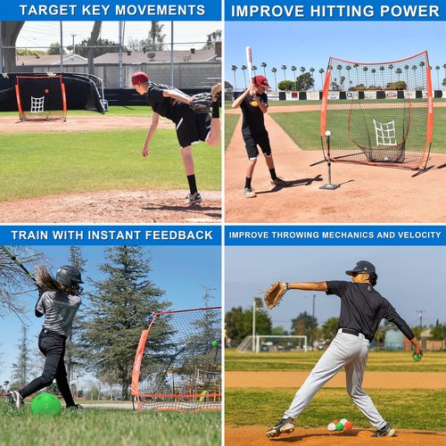 PRAOUTSAD Throw Down Rubber Baseball Bases - 11" Plastic Softball Set for Plastic Batting Practice Baseballs - Home Plate for Whiffle Balls - Baseball Training Equipment