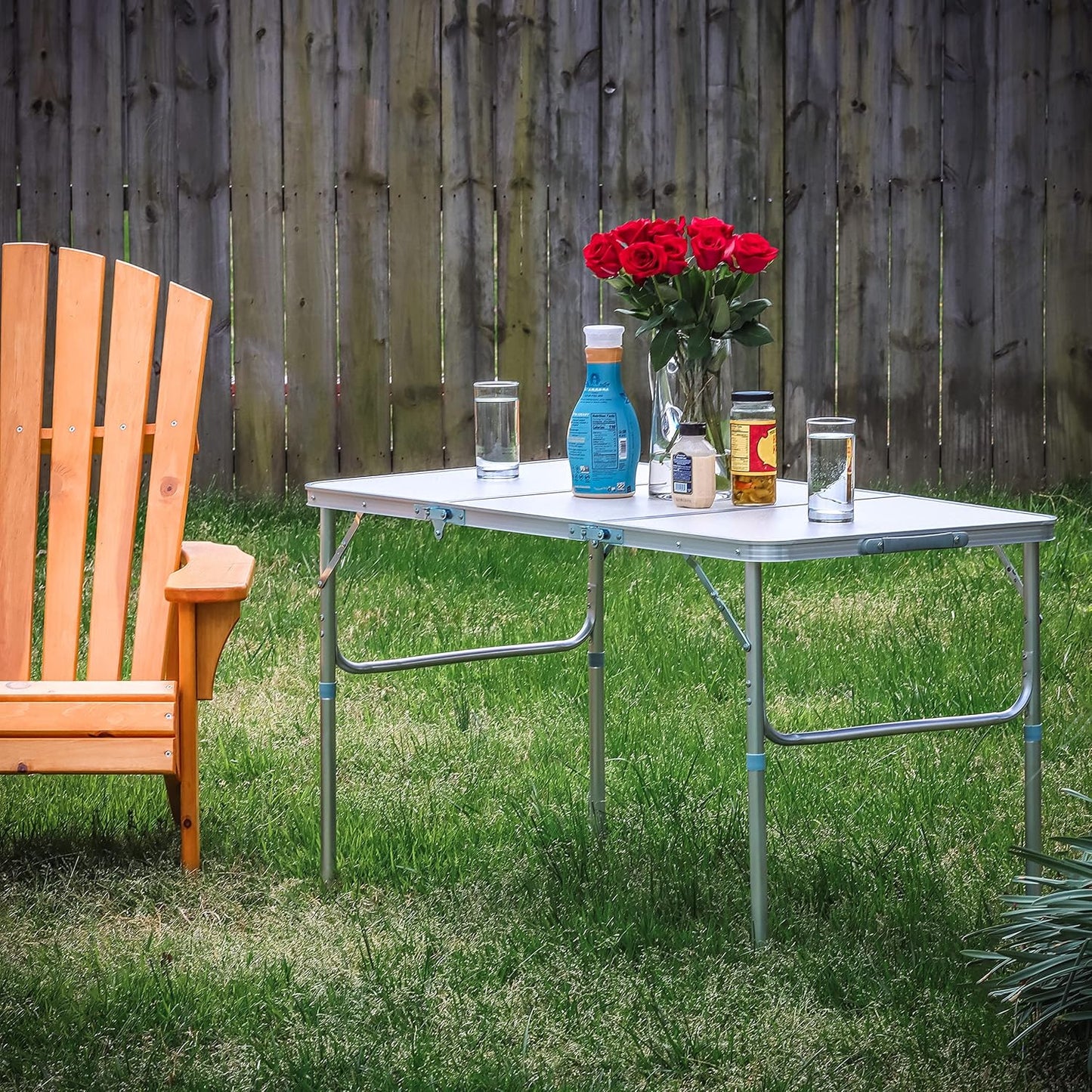 Trademark Innovations Portable Adjustable Lightweight Aluminum Folding Table