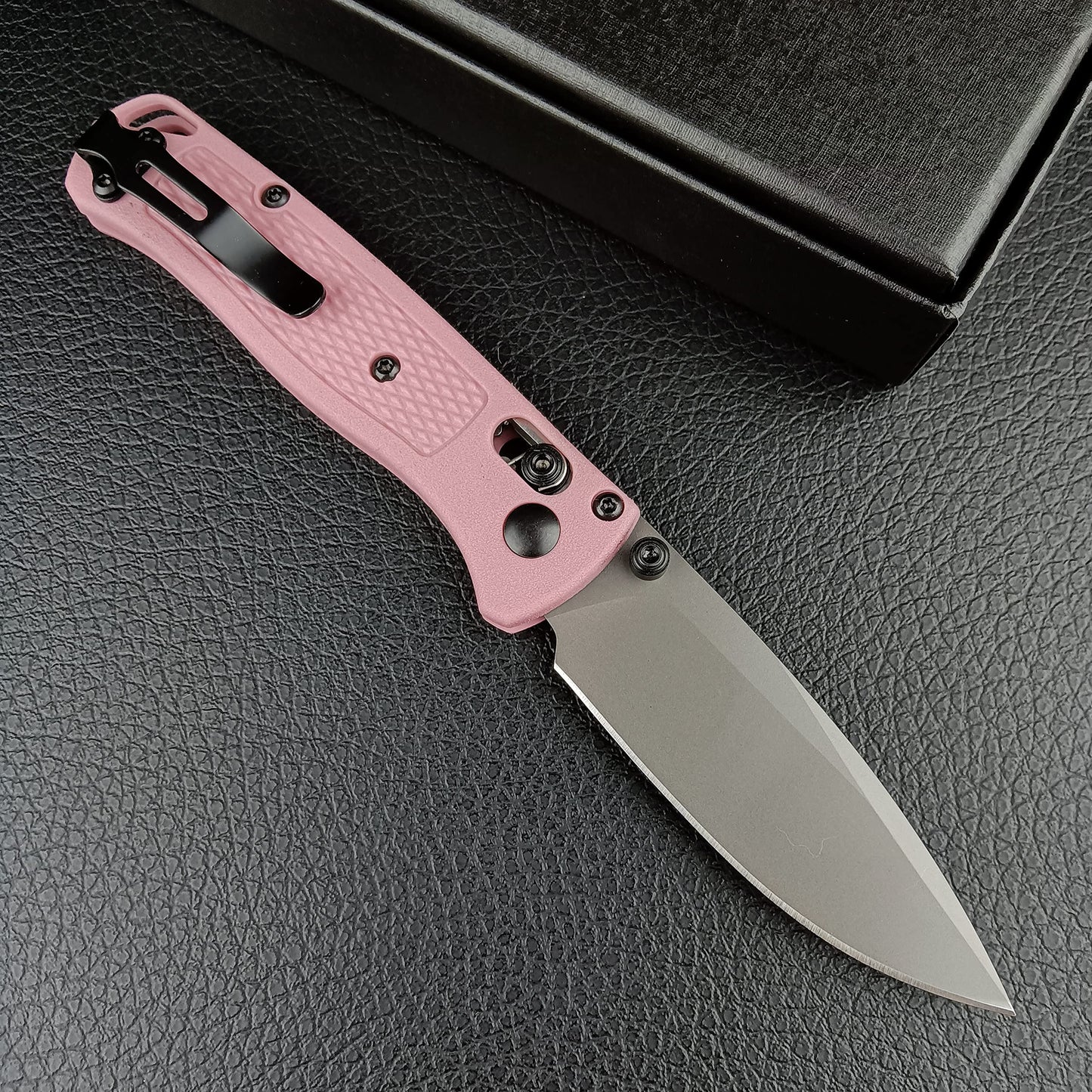 EDC Mini Pocket Knife, Plain Edge, Thumb Stud Manual Open, Pink Nylon Grivory Handle with Belt Clip (black blade)