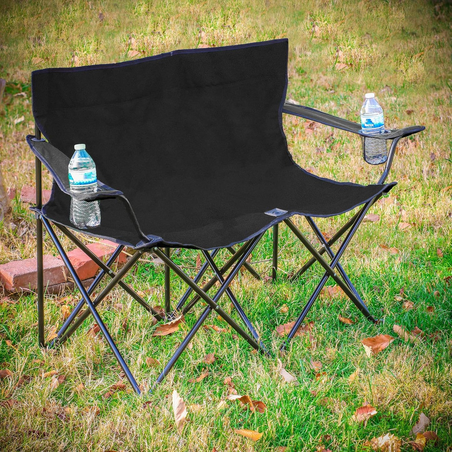 Trademark Innovations Loveseat Style Double Camp Chair, 40" L x 22" W x 31.5" H, Polyester, Army Green