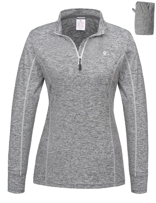 Little Donkey Andy Women's Lightweight Quarter Zip Pullover, UPF 50 Long Sleeve Athletic Shirts for Running Golf Workout Gray Heather S