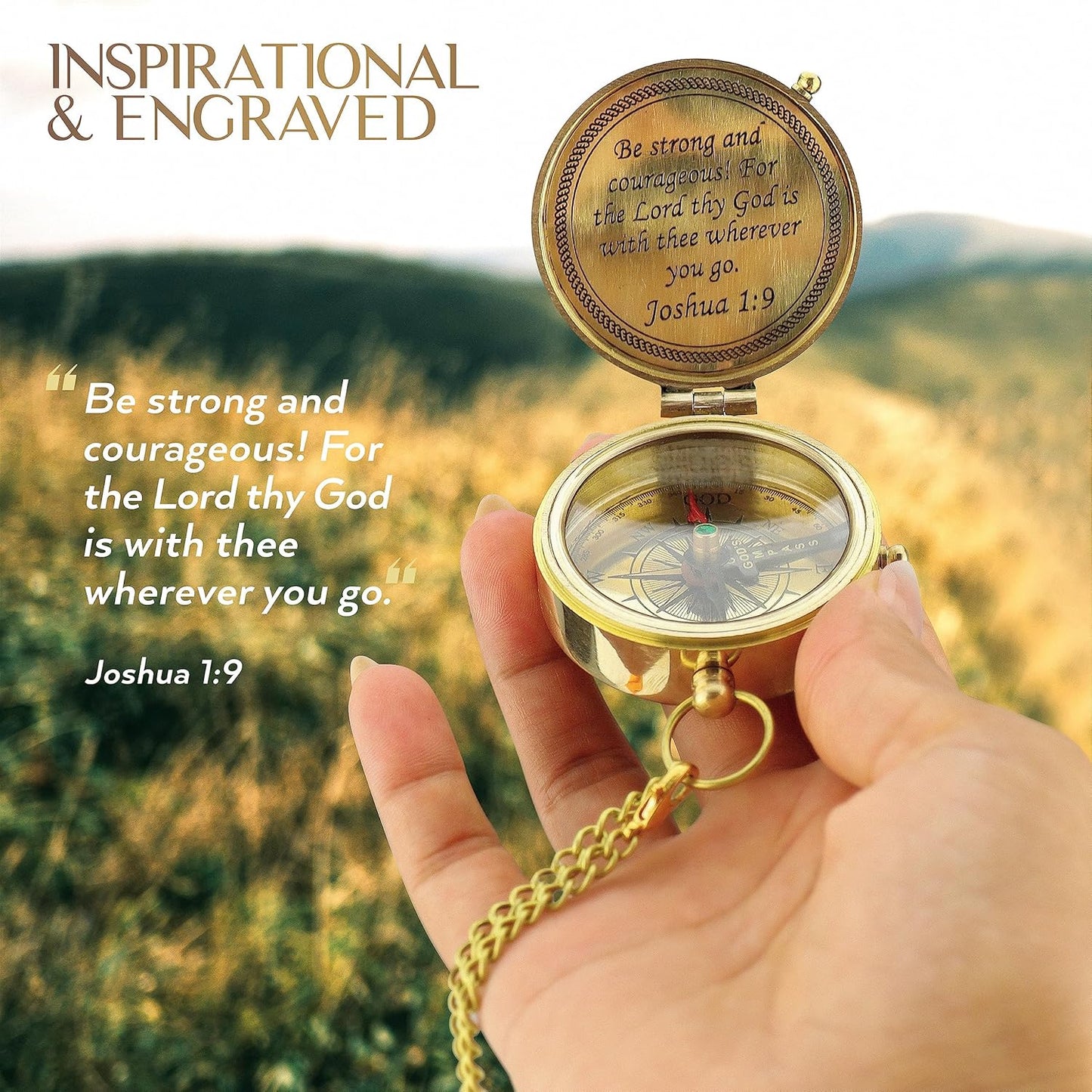 God is My Guide Brass Compass Gift with Display Box - Engraved Scripture Prayer Compass Religious Gift for Men & Women - Baptism, Confirmation, Communion Compass for Boys Graduation Gift