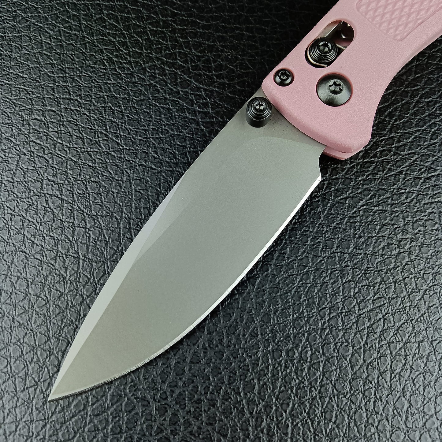 EDC Mini Pocket Knife, Plain Edge, Thumb Stud Manual Open, Pink Nylon Grivory Handle with Belt Clip (black blade)