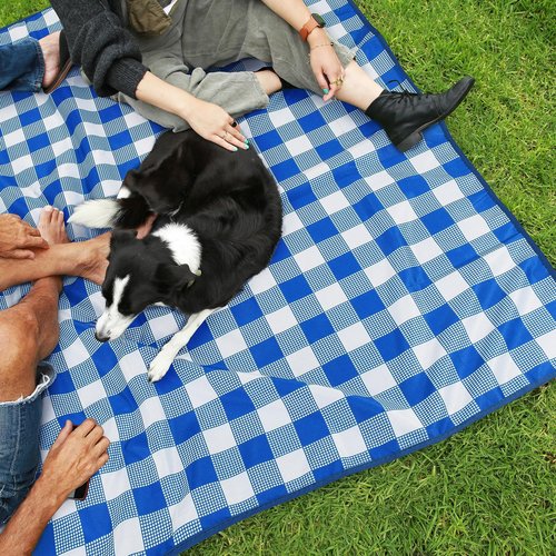 Tirrinia 60"x 80" Picnic Waterproof Outdoor Blanket, Blue Plaid Table Cloth Covers for Dining, Camping, Outdoor, Foldable Camping Blanket for Travel Family Concerts