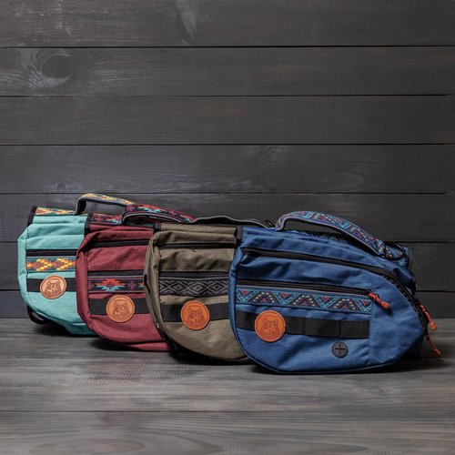 Widlerdog Dog Backpack with Built in Harness and Back-Mounted D-Ring Leash Attachment, Handle, Two Saddlebags with 4 Total Pockets, Built in Poop Bag Dispenser (Huckleberry, Medium)