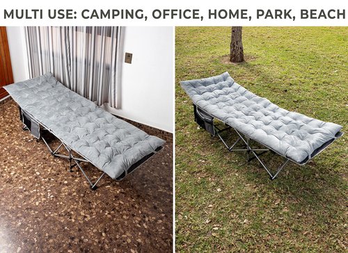 Zento Camping Cot and Mattress Folding Outdoor Travel Bed - Heavy Duty Max Load 450 LBS Premium Quality Cot Bed with Pad for Comfort Sleeping for Travel Home and Anytime Use