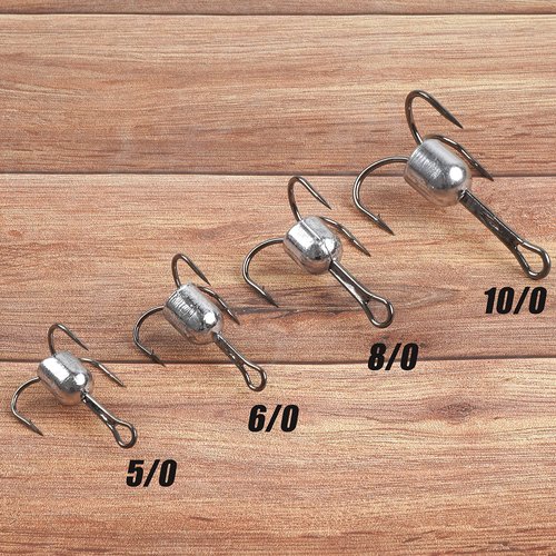 Snagging Hooks Weighted Treble Hooks,5pcs Large Weighted Treble Fishing Hooks Bunker Snag Hooks with Weight for Baitfish Trout Salmon 5/0 6/0 8/0 10/0