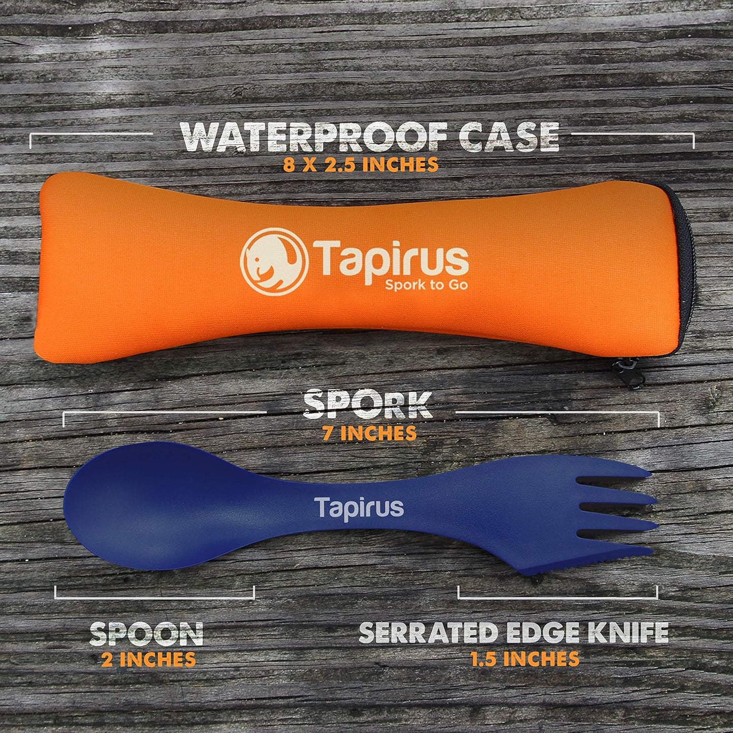 Tapirus - 4 Spork to Go Set - 7-inch Durable & BPA Free Sporks - Spoon, Fork and Knife Combo Utensils Flatware - Mess Kit for Camping, Hunting and Outdoor Activities - Comes in a Carrying Case