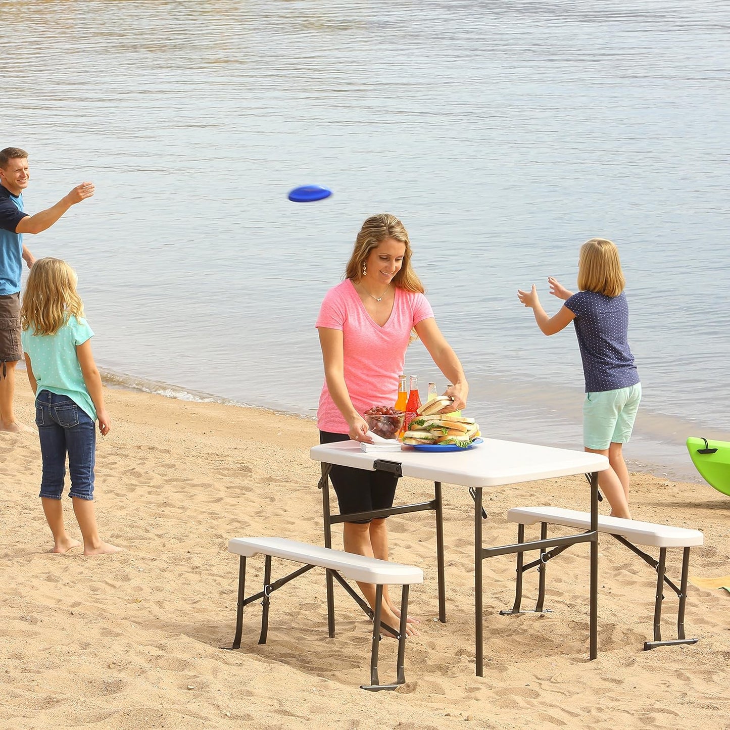 Portable Folding Camping Table & Bench Set - LIFETIME 80373, Almond Color