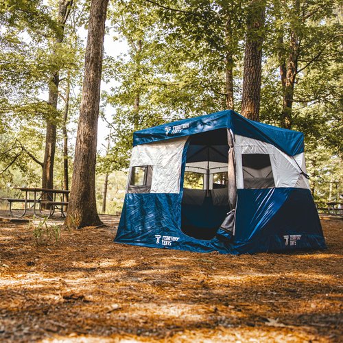 Territory Tents Jet Set 3 Hub Tent, Easy 90 Second Set-Up, Waterproof, UV Resistant, Ample Storage Options, 3-Person, Deep Blue, 68" x 79" x 82", CT301DB