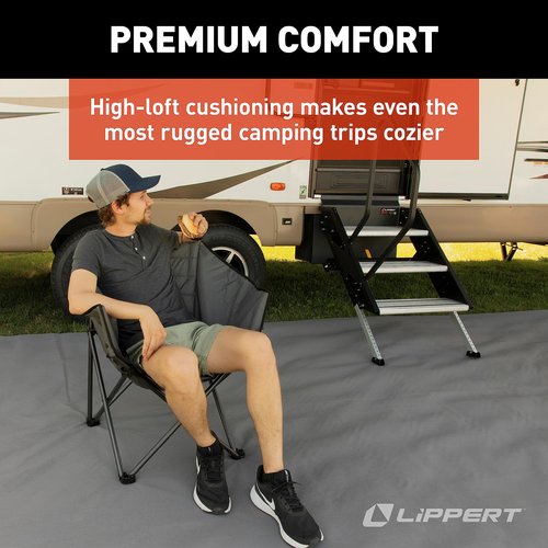 Lippert Campfire Barrel Chair - Dark Grey, Comfortable Barrel Shape, High-Loft Cushioning, Foldable, Powder Coated Steel, Lightweight, Durable Polyester or Oxford Outdoor Fabrics, 2022114800