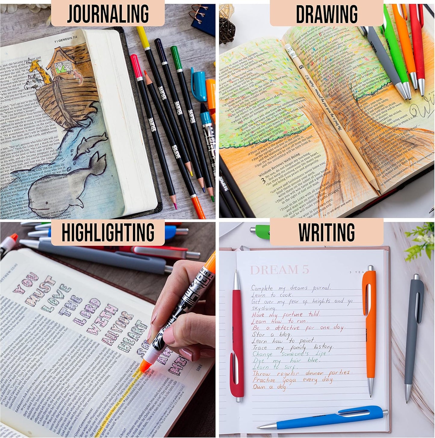 BLIEVE - Aesthetic Highlighters and Gel Pens With Soft Ink And Tip, Bible Highlighters and Pens No Bleed, Dry Fast Easy to Hold, for Bible Journaling Planner School Supplies (Pastel)