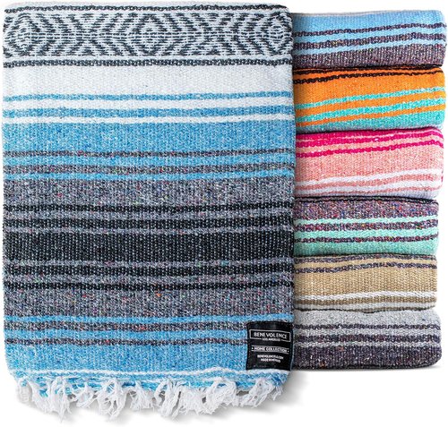Benevolence LA Authentic Handwoven Mexican Blanket | Yoga Blankets, Outdoor, Picnic, Beach, Camping | Equestrian Saddle | Serape 50x70 inches - Coral, Pack of 1
