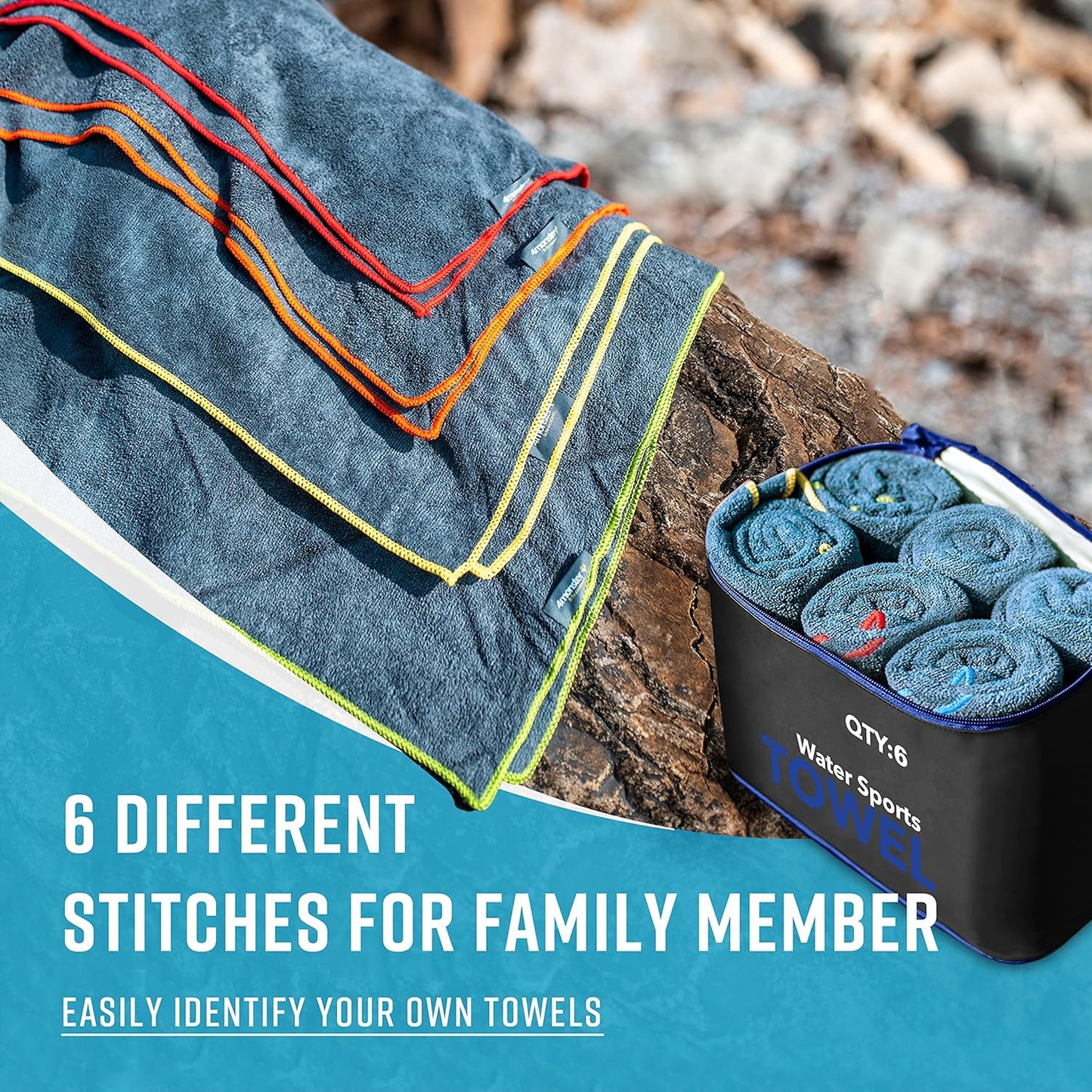 4Monster 4 Pack Microfiber Camping Towel Quick Dry, Super Absorbent Travel Towel with Waterproof Bag, Lightweight Boat Towel for RV, Sport, Gym, Beach, Pool, Swim,Family Trip