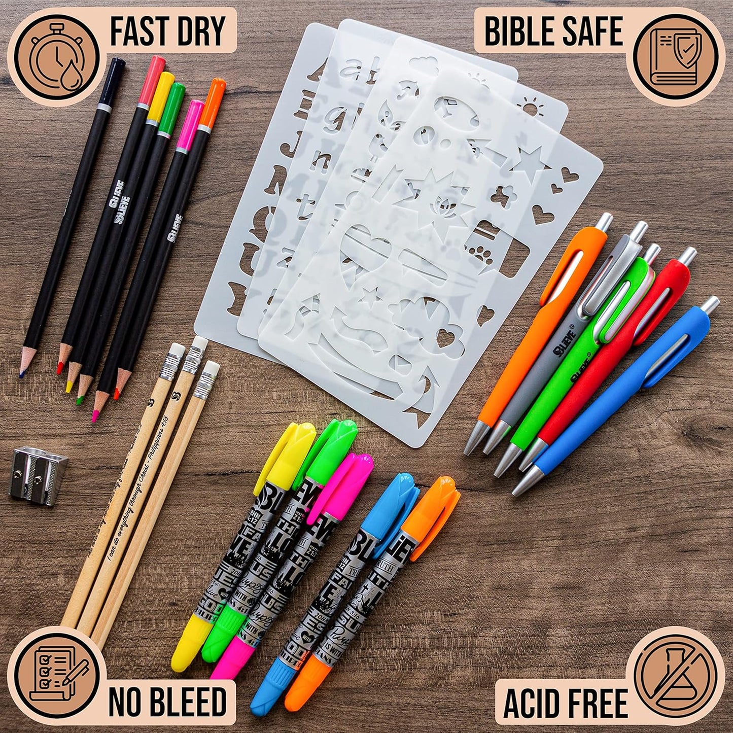 BLIEVE - Aesthetic Highlighters and Gel Pens With Soft Ink And Tip, Bible Highlighters and Pens No Bleed, Dry Fast Easy to Hold, for Bible Journaling Planner School Supplies (Pastel)