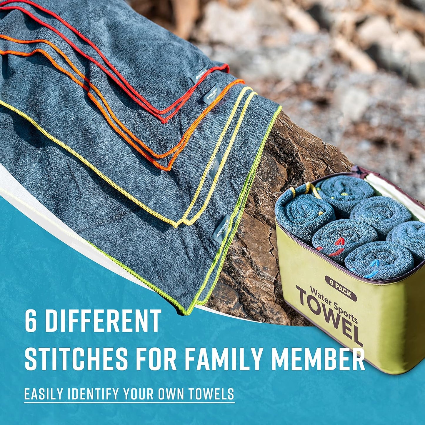 4Monster 4 Pack Microfiber Camping Towel Quick Dry, Super Absorbent Travel Towel with Waterproof Bag, Lightweight Boat Towel for RV, Sport, Gym, Beach, Pool, Swim,Family Trip