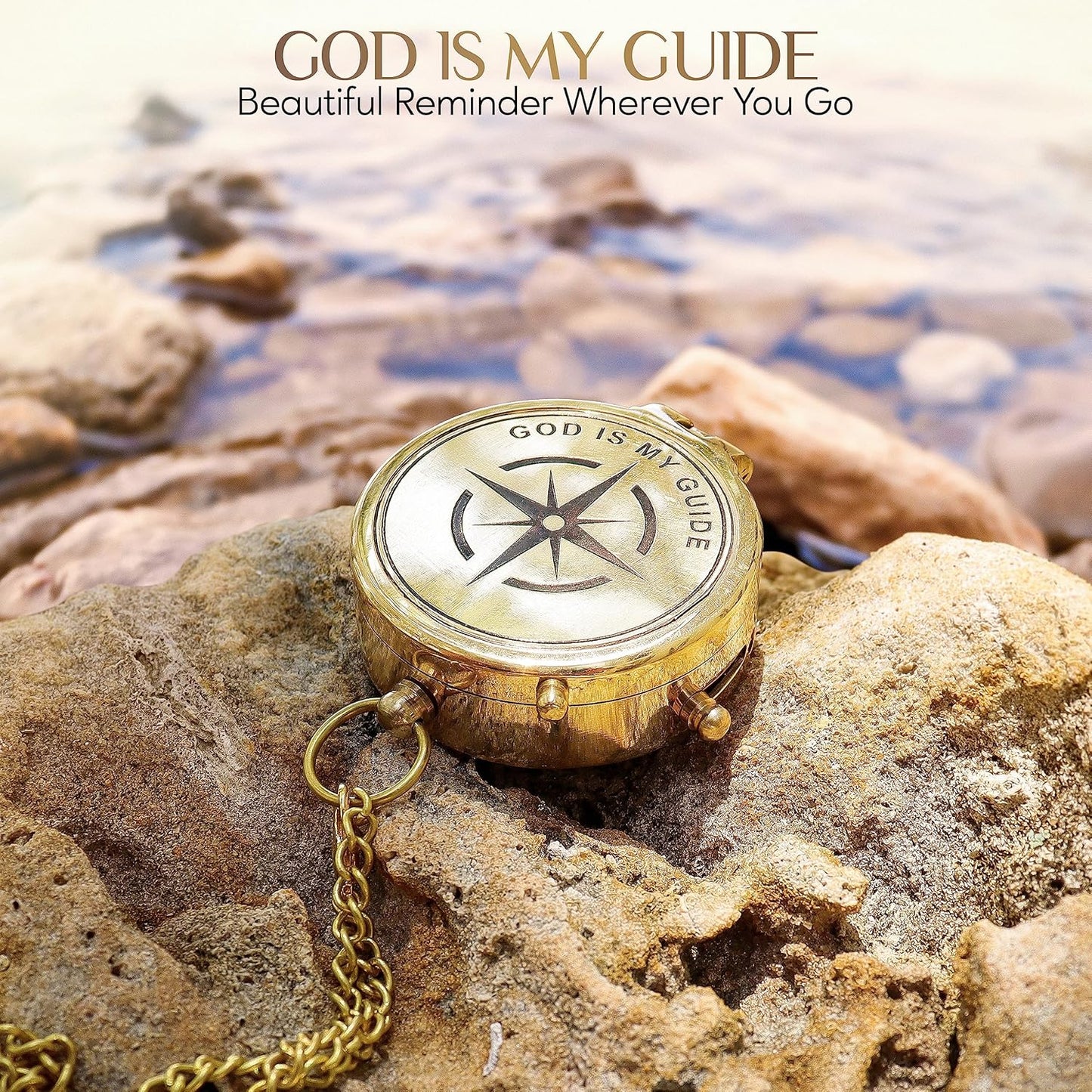 God is My Guide Brass Compass Gift with Display Box - Engraved Scripture Prayer Compass Religious Gift for Men & Women - Baptism, Confirmation, Communion Compass for Boys Graduation Gift