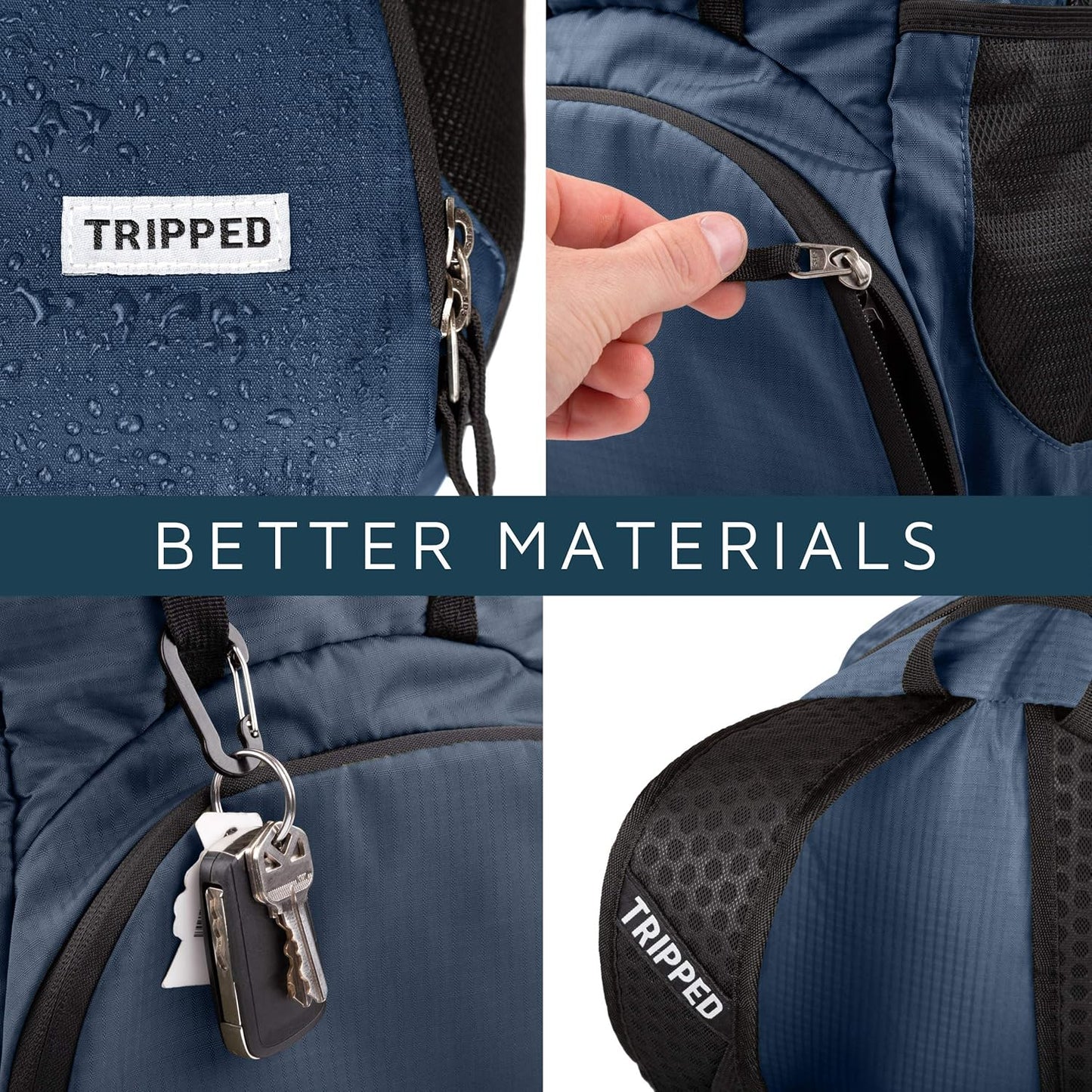 TRIPPED Travel Gear Traveling Backpack- Foldable collapsible lightweight backpack for travel (Black) 35 liters