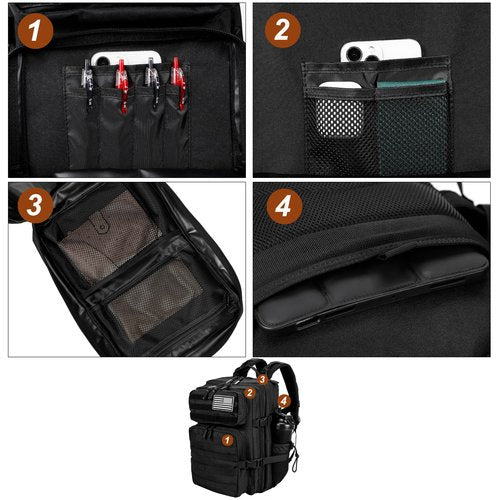 LHI Tactical Military Backpack for Men and Women 25L Army Assault Pack Bag Large Rucksack with Molle System-Black