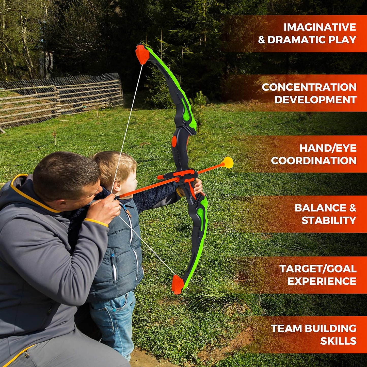 ToyVelt Kids Bow and Arrow Set - Light-Up Archery Set with 6 Suction Arrows, Target and Quiver - Outdoor and Indoor Toy for Boys and Girls Ages 4-12 (Green)