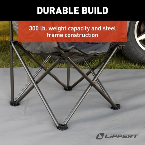 Lippert Campfire Barrel Chair - Dark Grey, Comfortable Barrel Shape, High-Loft Cushioning, Foldable, Powder Coated Steel, Lightweight, Durable Polyester or Oxford Outdoor Fabrics, 2022114800