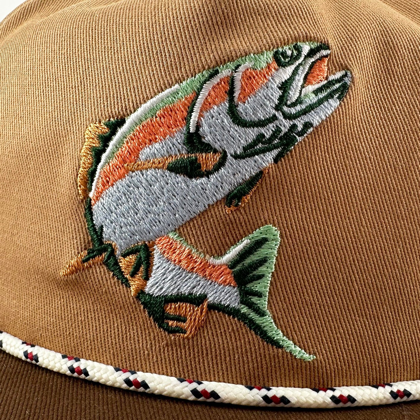 fish on hat Unisex Snapback Trucker Hat (Cotton Blend, Cacao Trout)