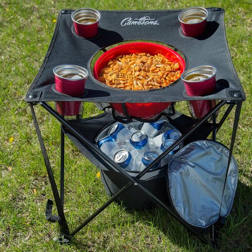 Camerons All-in-One Tailgating Table - Collapsible Folding Camping Table with Insulated Cooler, Mesh Food Basket and Travel Bag for Barbecues, Camping, The Beach, Tailgate Parties - Cookout Essential