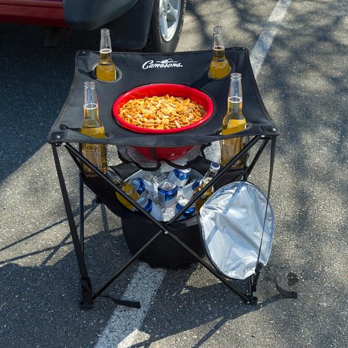 Camerons All-in-One Tailgating Table - Collapsible Folding Camping Table with Insulated Cooler, Mesh Food Basket and Travel Bag for Barbecues, Camping, The Beach, Tailgate Parties - Cookout Essential