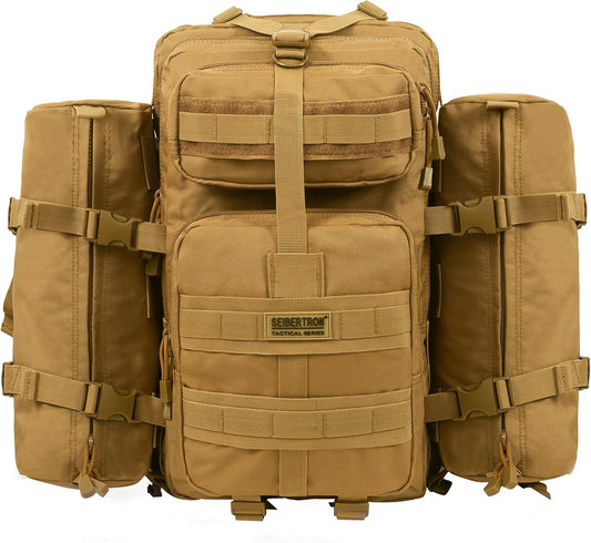 Seibertron Falcon Water Repellent Hiking Camping Backpack Compact Pack Summit Bag Khaki 37L(1+2)