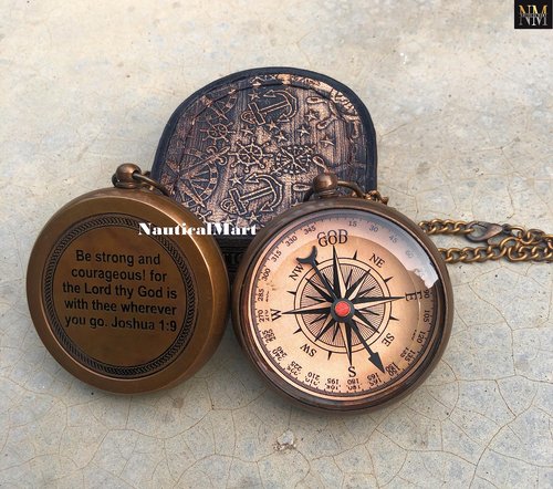 NauticalMart Brass Compass - God My Lord Guide Me, Personalized Gift for Confirmation, Baptism, Birthday, Graduation, Religious Gifts - Needle Lift Mechanism