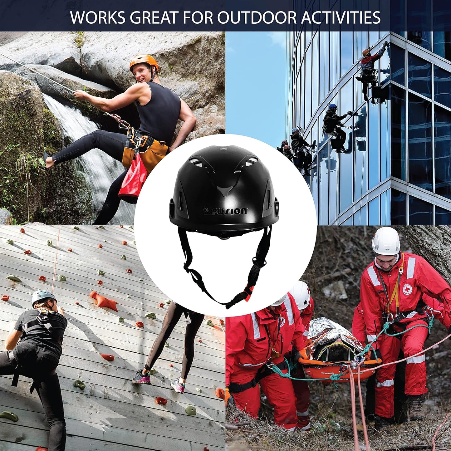 Fusion Climb Meka II Climbing and Zipline Safety Helmet - Black, 6.25-Inch H x 10.3-Inch L x 8.25-Inch W