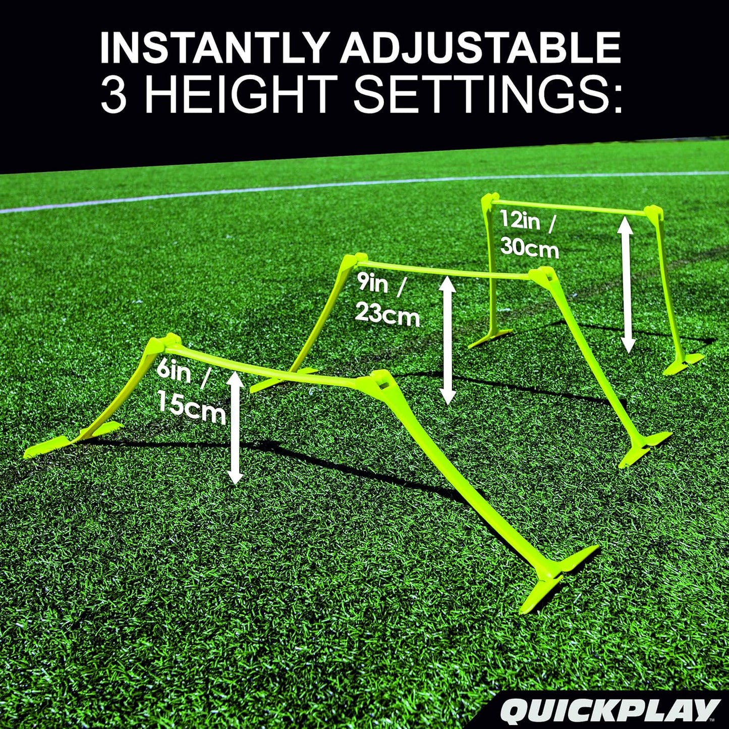 QUICKPLAY PRO Quick-Click Adjustable Speed Hurdles, Set of 6 | 3 Heights in One (6", 9", 12") | All-in-One Agility & Plyometric Training Hurdles | Patented, Portable & Durable