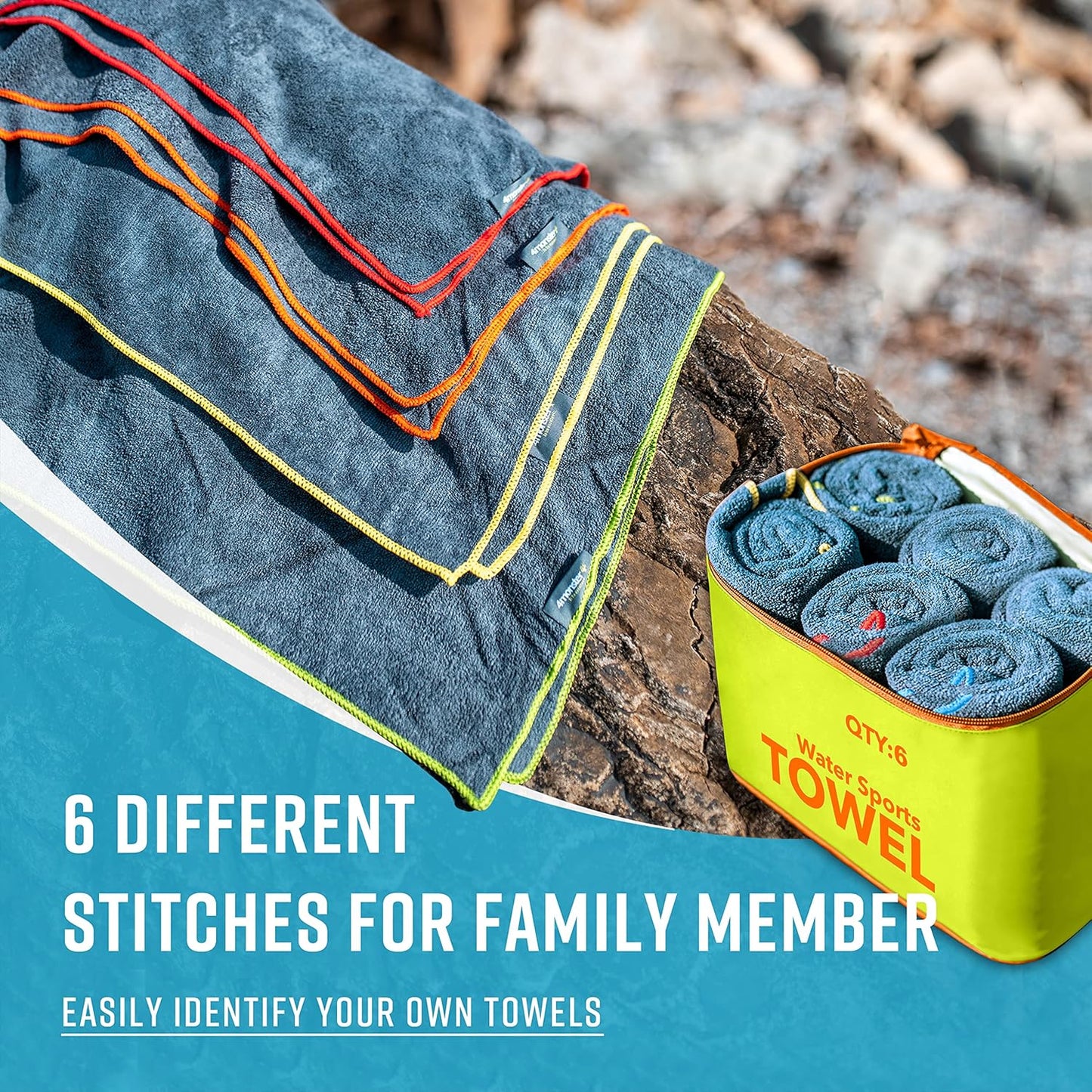 4Monster 4 Pack Microfiber Camping Towel Quick Dry, Super Absorbent Travel Towel with Waterproof Bag, Lightweight Boat Towel for RV, Sport, Gym, Beach, Pool, Swim,Family Trip