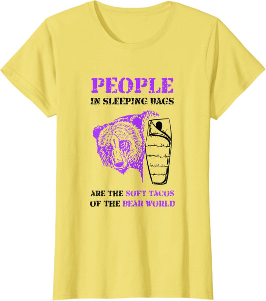 People in Sleeping Bags Funny Bear Camping T Shirt T-Shirt