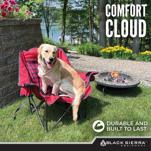 Black Sierra Plush XL Camping Chair for Adults, Oversized Outdoor Folding Chair Supports 400 lbs, Heavy Duty Padded Seat with Cup Holders and Carry Bag, Perfect for Tailgating, Sports, or Patio Use