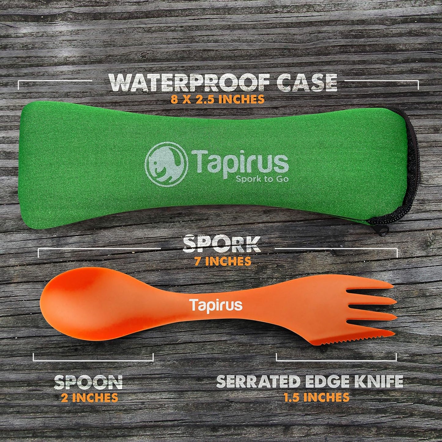 Tapirus - 4 Spork to Go Set - 7-inch Durable & BPA Free Sporks - Spoon, Fork and Knife Combo Utensils Flatware - Mess Kit for Camping, Hunting and Outdoor Activities - Comes in a Carrying Case