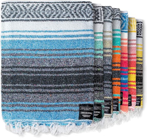 Benevolence LA Authentic Handwoven Mexican Blanket | Yoga Blankets, Outdoor, Picnic, Beach, Camping | Equestrian Saddle | Serape 50x70 inches - Coral, Pack of 1
