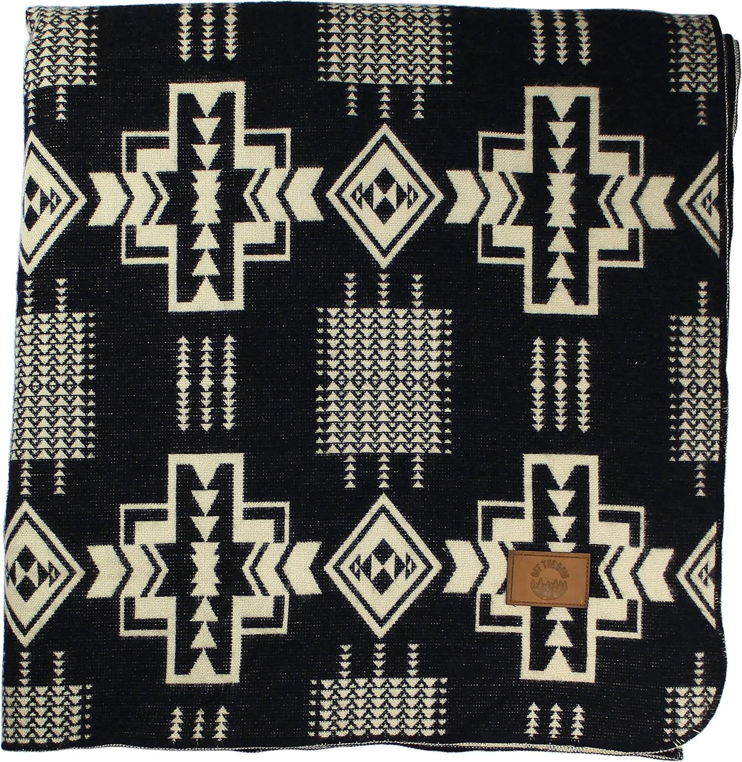 Inca Aztec Throw, Queen, King Blanket | Southwest Indian Navajo Boho Style | Native Cover for Camping, Bedding, Couch, Vanlife | Faux Alpaca, Lightweight, Hypoallergenic (Obsidian Black, Throw)
