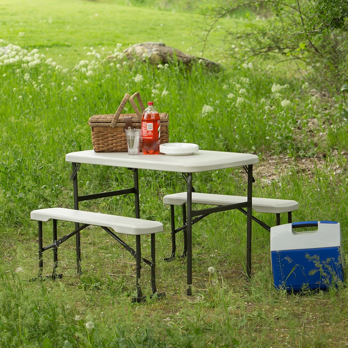 Portable Folding Camping Table & Bench Set - LIFETIME 80373, Almond Color