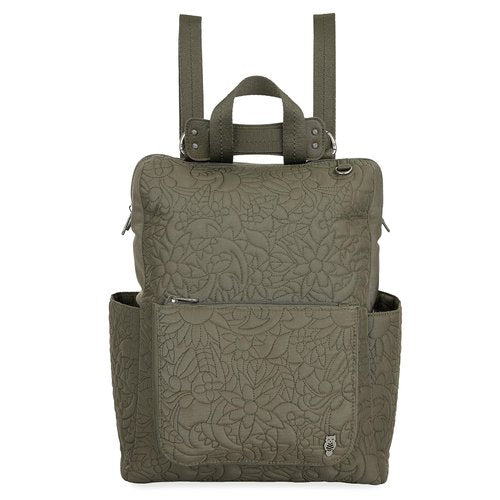 Sakroots Loyola Convertible Backpack in Eco Twill, Adjustable Strap, Olive Spirit Desert Quilted