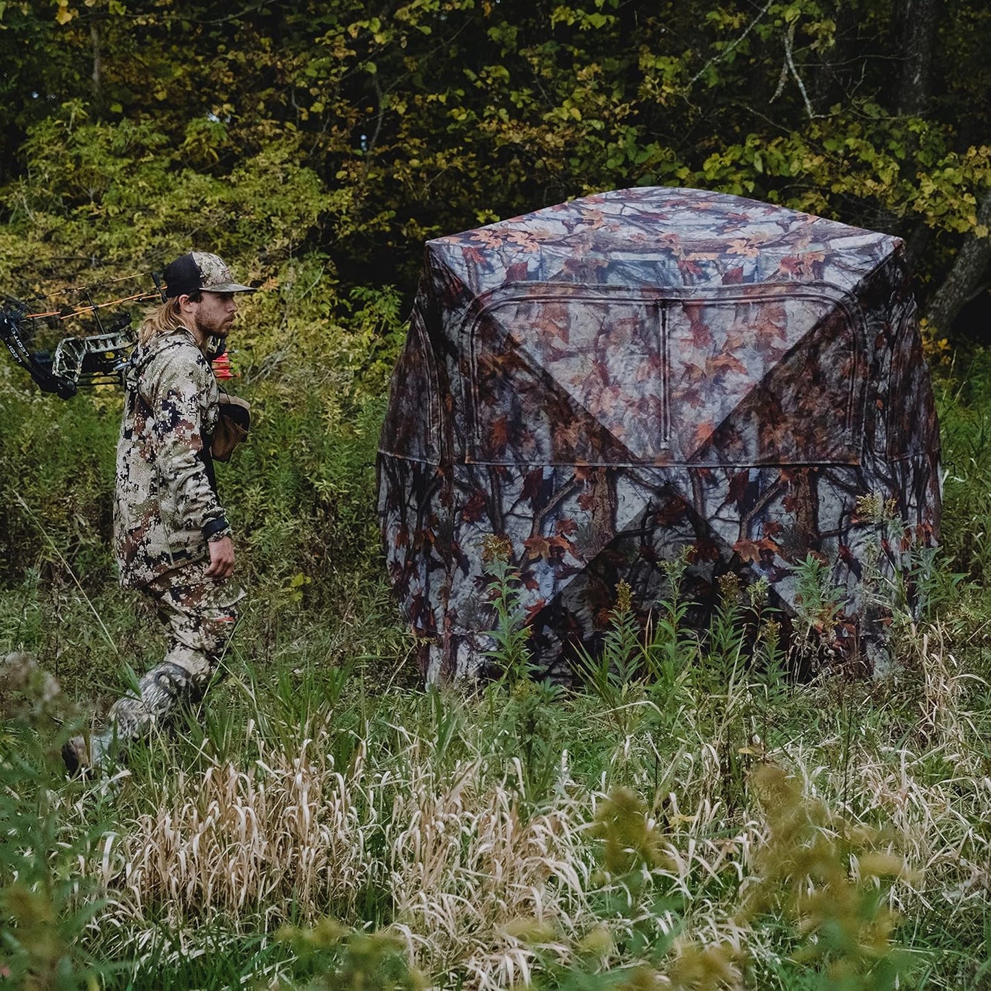 Barronett Blinds® Grounder 350, Portable Hunting Blind, Pop-Up Hub Blind, Huge Interior, Large Shooting Windows, 3-Person, Bloodtrail® Woodland, 80” x 90” x 90