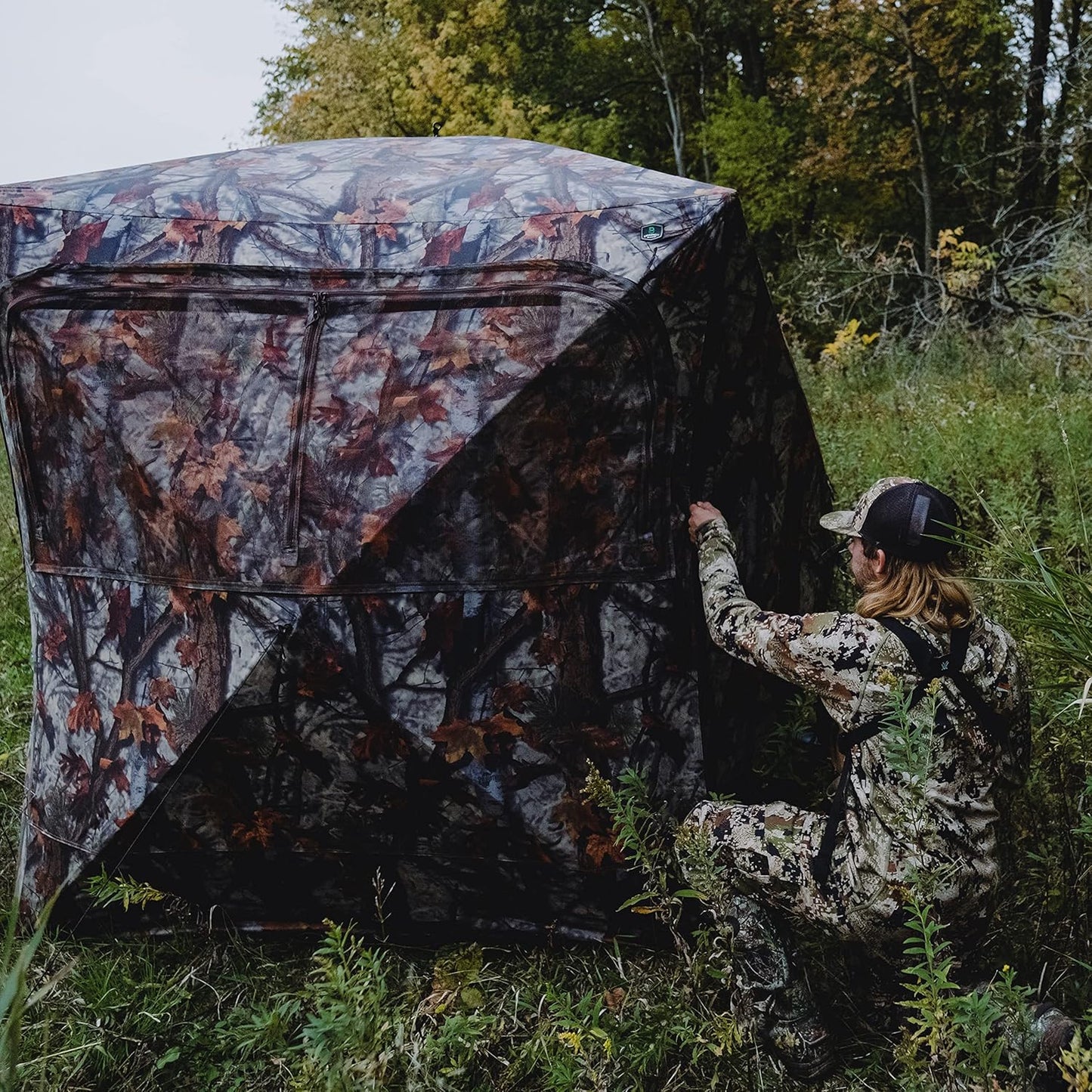 Barronett Blinds® Grounder 350, Portable Hunting Blind, Pop-Up Hub Blind, Huge Interior, Large Shooting Windows, 3-Person, Bloodtrail® Woodland, 80” x 90” x 90