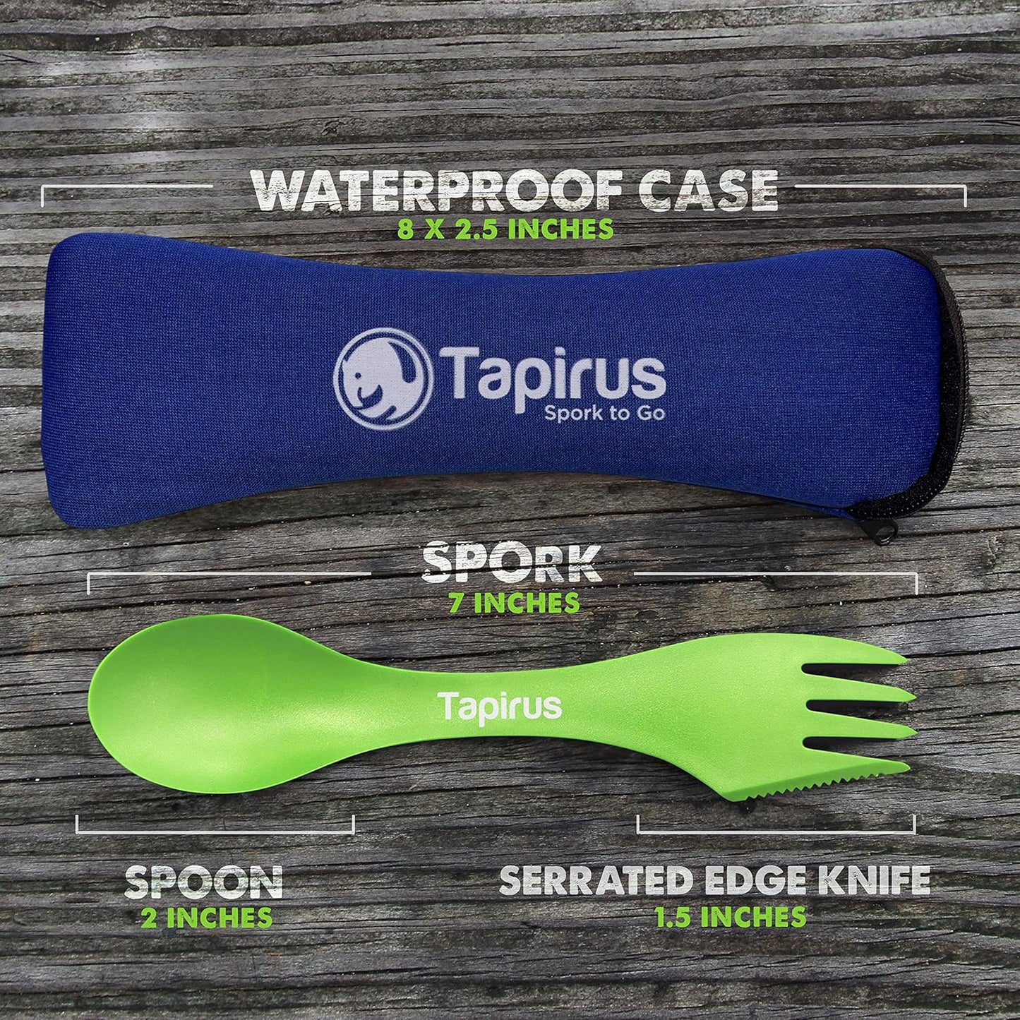 Tapirus - 4 Spork to Go Set - 7-inch Durable & BPA Free Sporks - Spoon, Fork and Knife Combo Utensils Flatware - Mess Kit for Camping, Hunting and Outdoor Activities - Comes in a Carrying Case