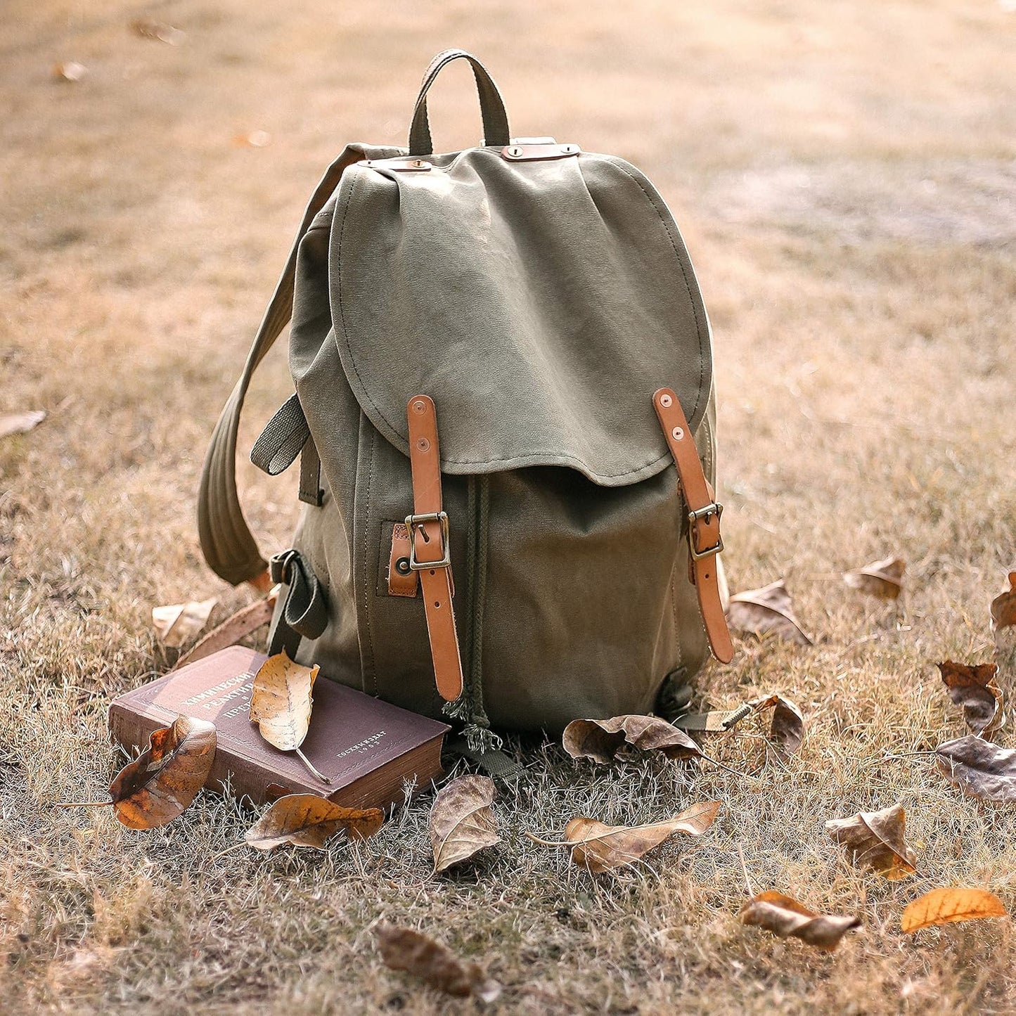 Gootium Canvas Backpack - Vintage Military Rucksack Travel Dayack, Green