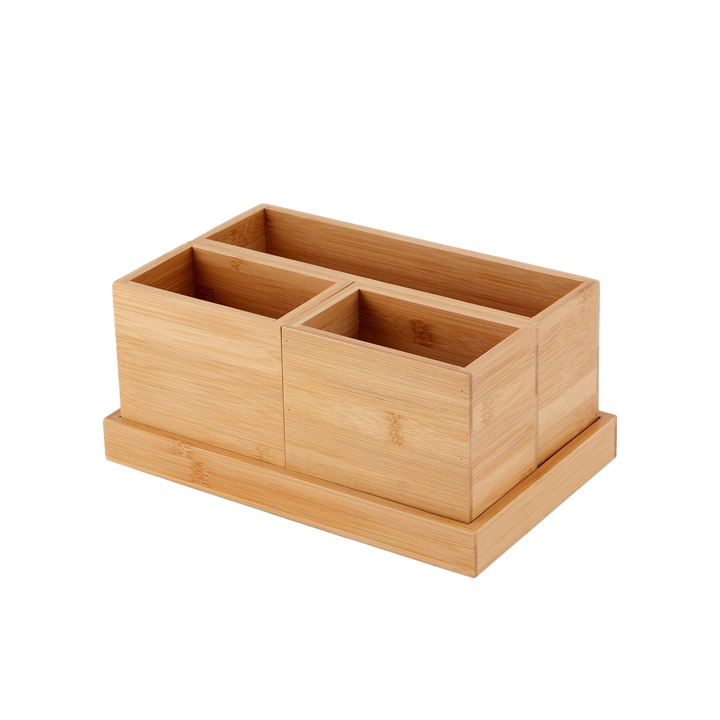 Bamboo Cosmetic & Toiletry Organizer Set | 4-Piece | Removable | Brown